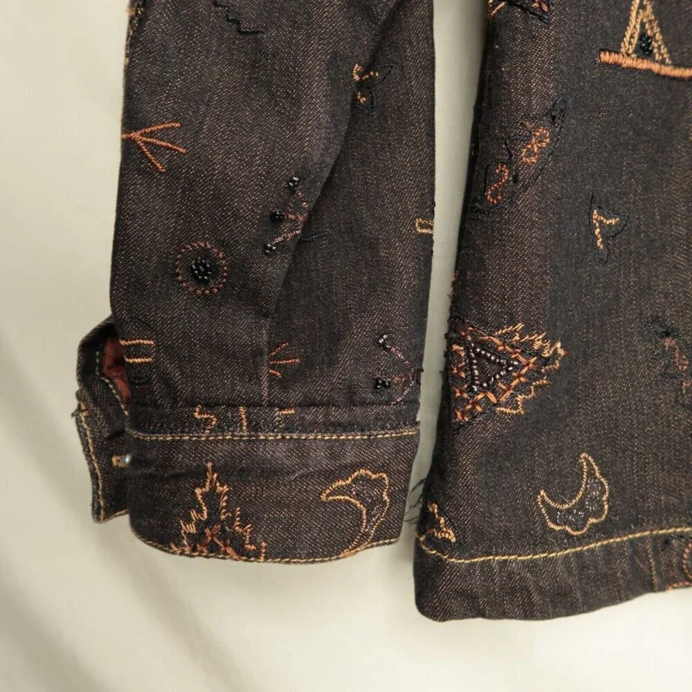 Chico’s Brown Denim Jean Jacket Anniversary Collection Silk Lined Women's Medium - Picture 10 of 13